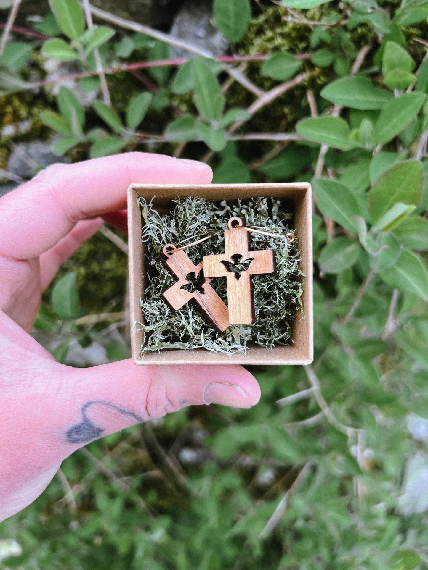 Olive branch comfort cross earrings