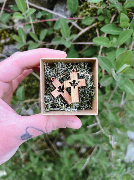 Olive branch comfort cross earrings