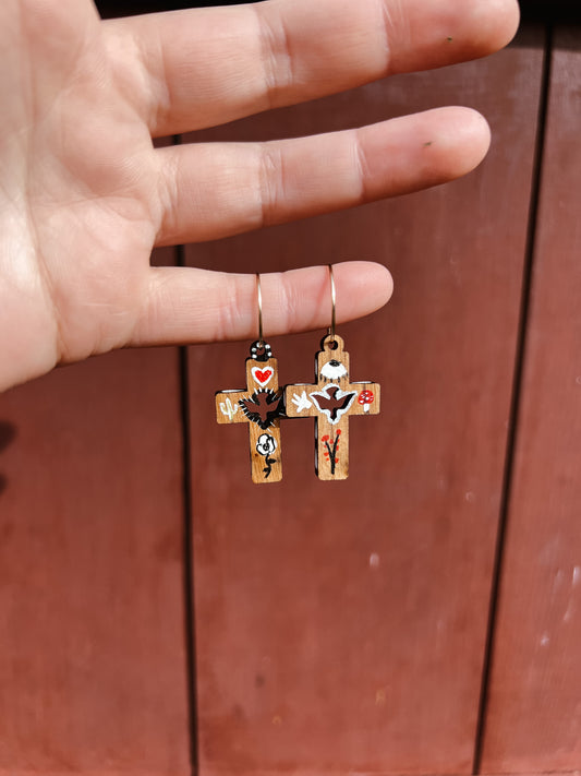 ‘Rose Of The Desert’ Olive wood comfort cross earrings