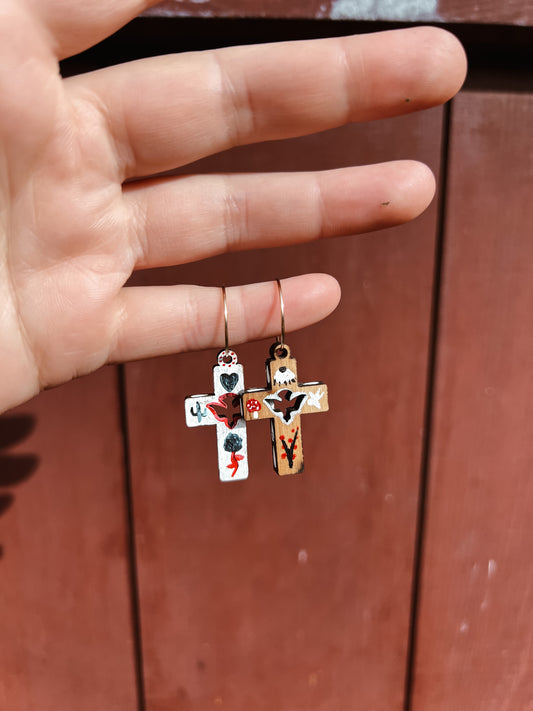 ‘Rose Of The Desert’ Olive wood comfort cross earrings