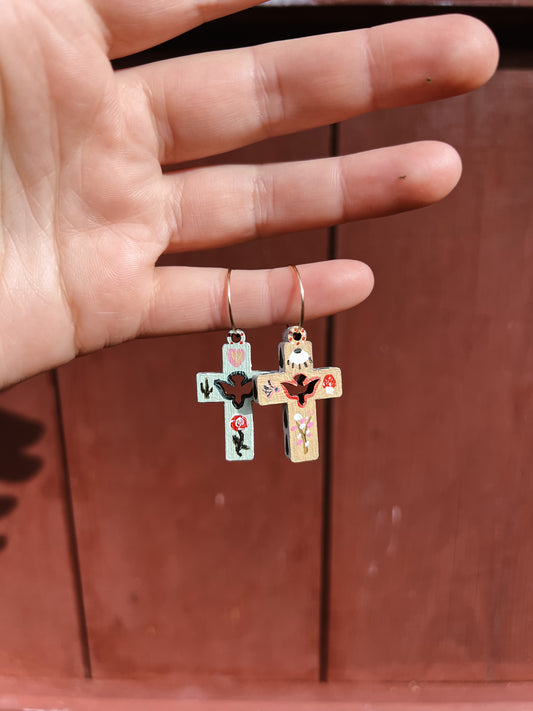 ‘Rose Of The Desert’ Olive wood comfort cross earrings